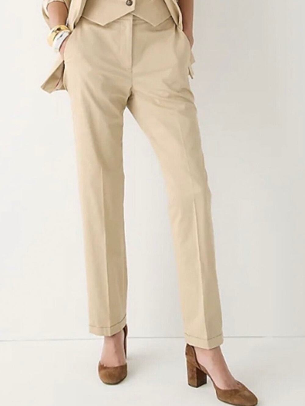 J. Crew Kate Light Khaki Straight Leg Cuffed Pants 12 P BP375